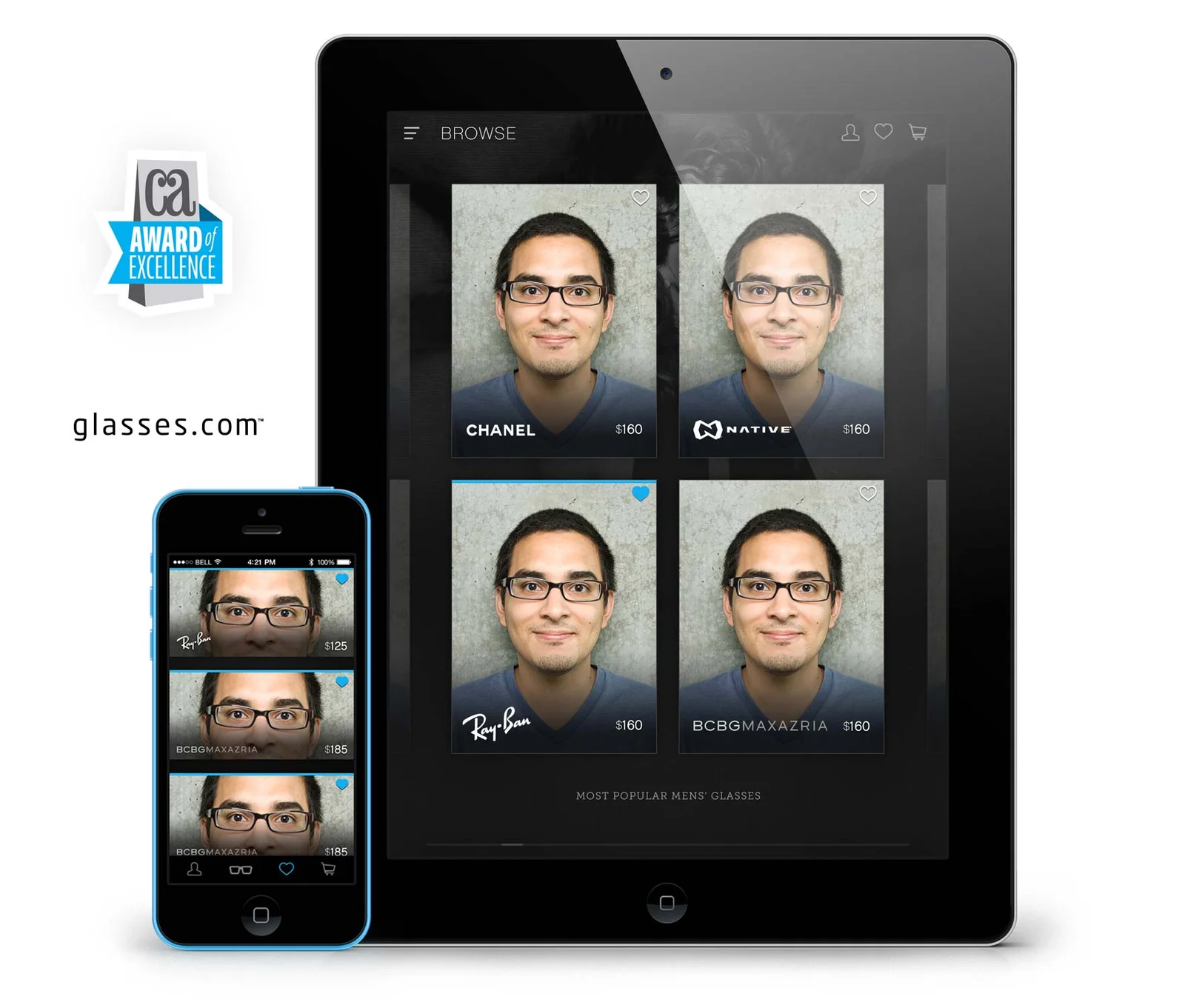 Glasses.com virtual try-on app on iPad and iPhone