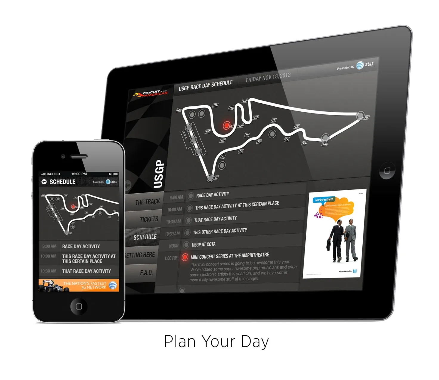 USGP race day schedule with an interactive track map on iPad and iPhone