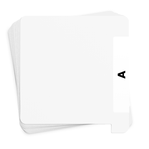 A stack of 30 white dividers, the top tab labeled A